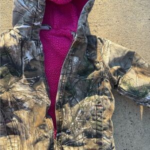 Vintage Carhartt Kids Camo Jacket with Pink Fleece Lining